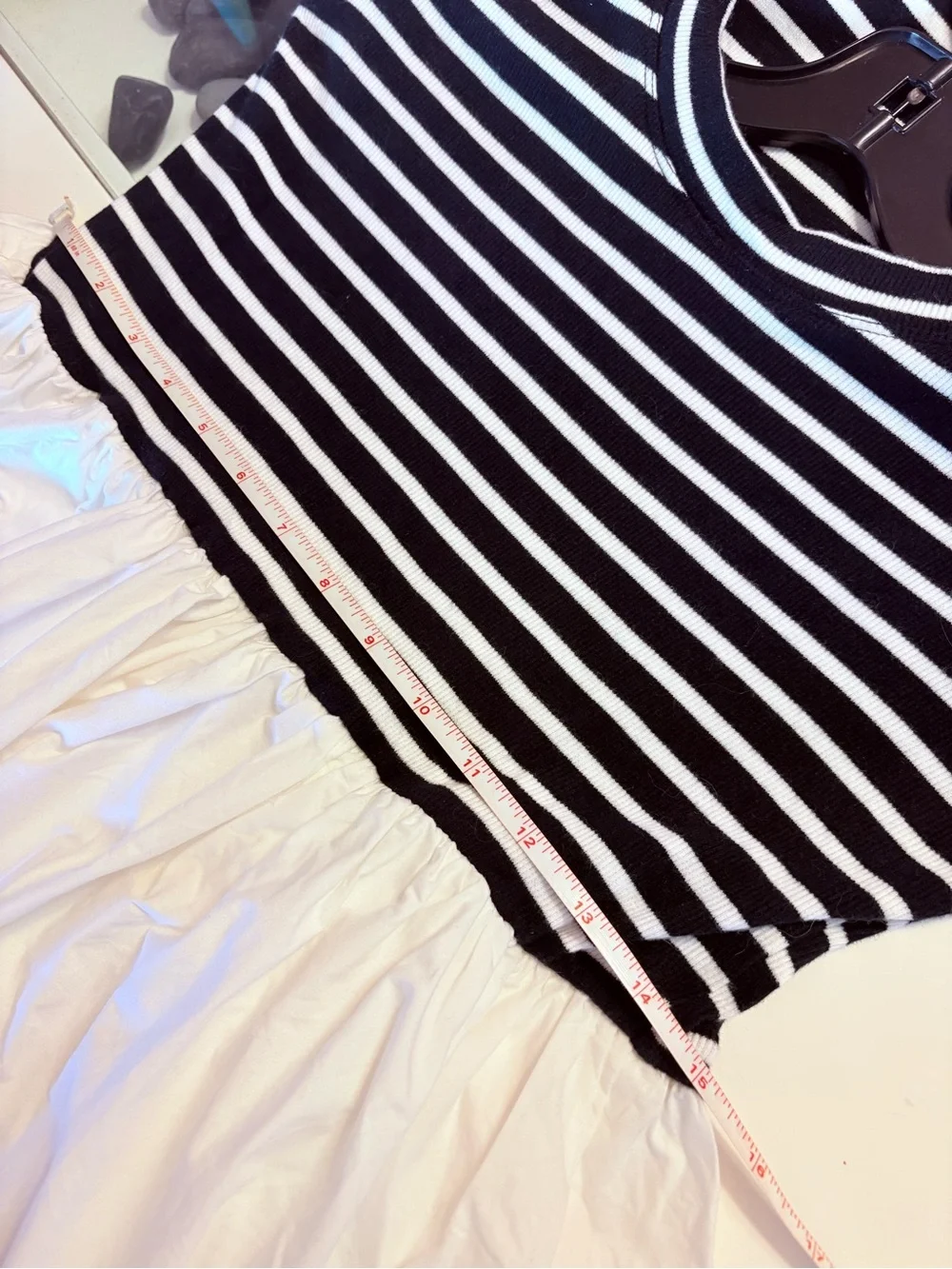 Maeve Striped Bodice Puff-Sleeve Midi Dress in White and Black - Picture 12 of 15
